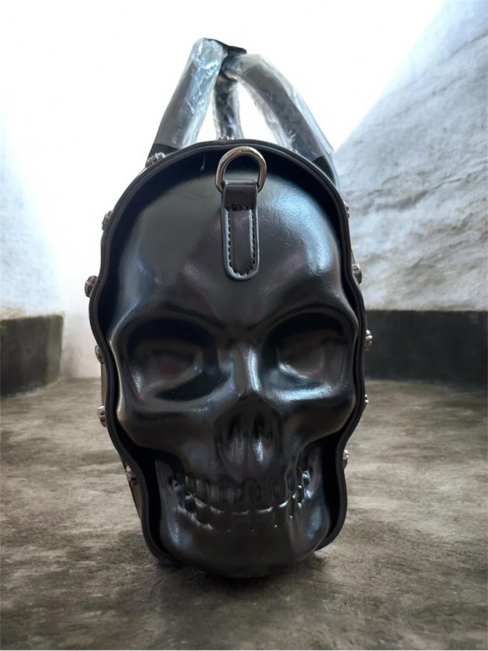 Black Skull Detail Duffel Satchel Bag